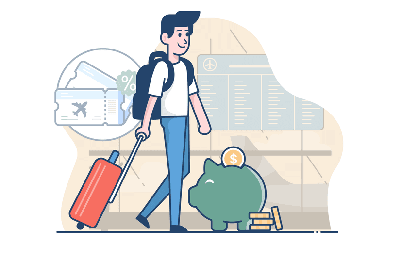 Illustrasjon av en reisende med koffert